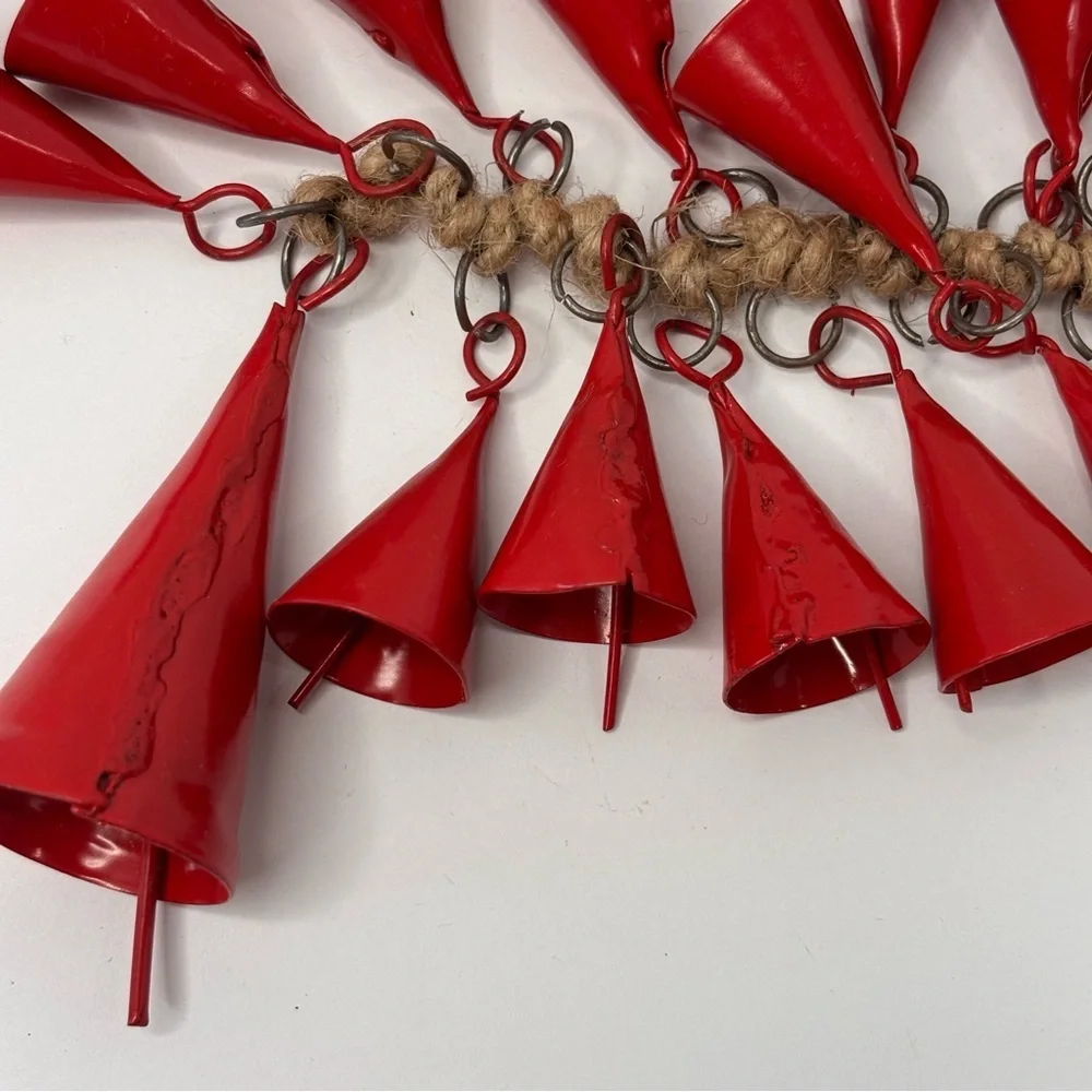 Anthropologie Terrain Red Bell Charm Christmas Twisted Jute Rope To Hang 12” NEW